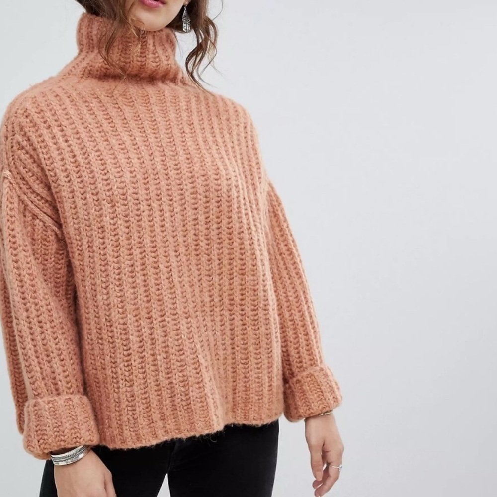 Free People Fluffy Fox Chunky Knit mock neck Sweater